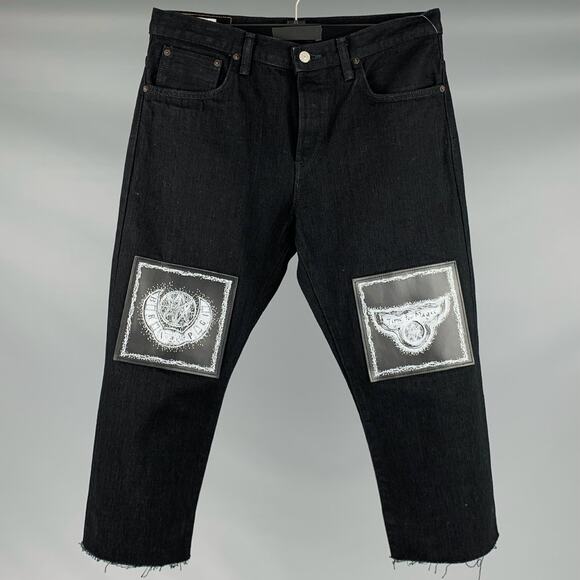 EDWIN Size 31 Runway Black White Patches Zippers Cotton Cropped Jeans - Picture 1 of 9